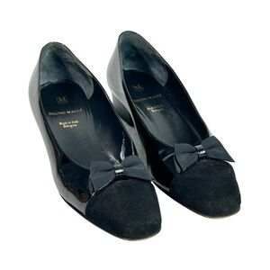 Bruno Magli Bowtie Suede & Patent Leather Low Block Heels sz Eu. 38.5 or US 8.5